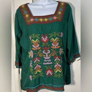 Embroidered Green Women’s Top - Floral Detail